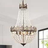 Crystal Chandelier for Dining Room, Antique French 4-Light Bedroom Chandelier, K9 Crystal Bathroom Chandeliers, Mini Vintage Ceiling Light for Living Room Foyer Hall Kitchen Entryway 4 E12 Base