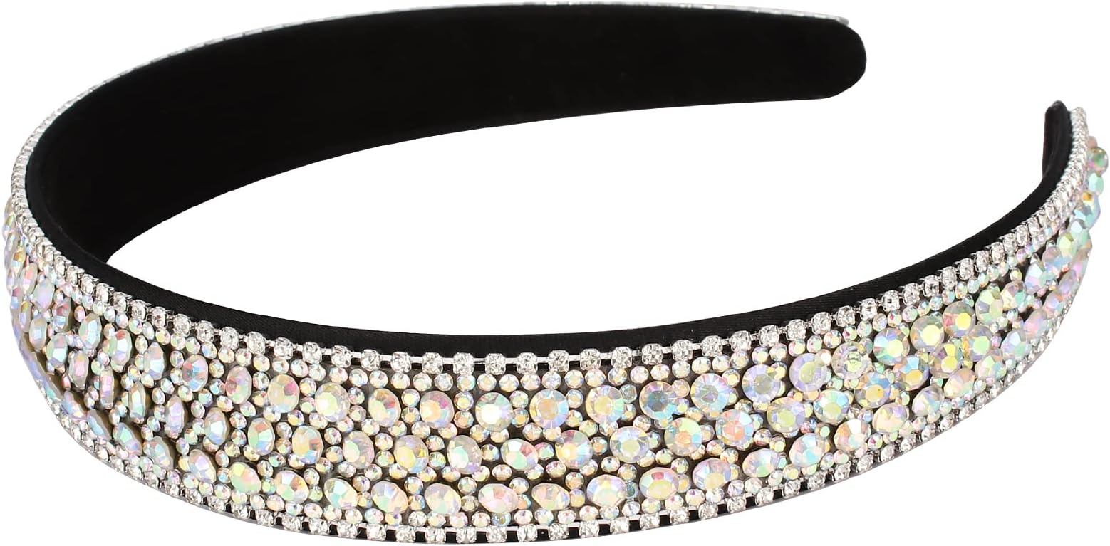 WecoeSilver Rhinestone Headband for Women and Girls, Colorful Bling Sparkly Crystal Diamond Hair Band, Formal Hair Accessories for Holiday Birthday Gift