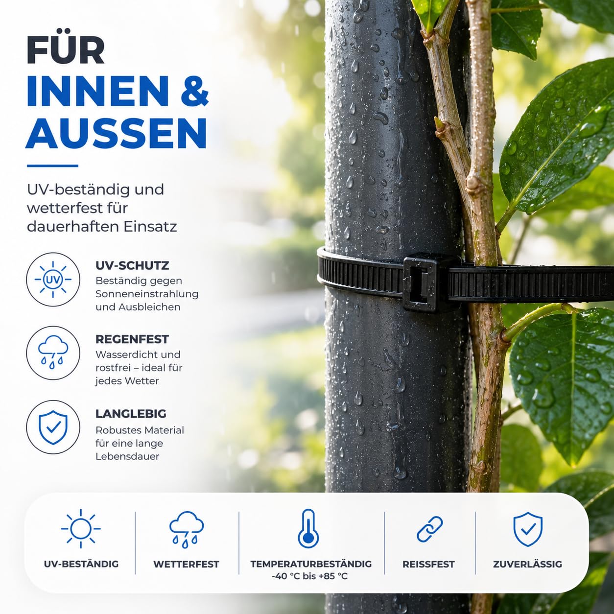 Set di 100 fascette stringicavo nero resistenti agli strappi e ai raggi UV 150 mm x 3,6 mm