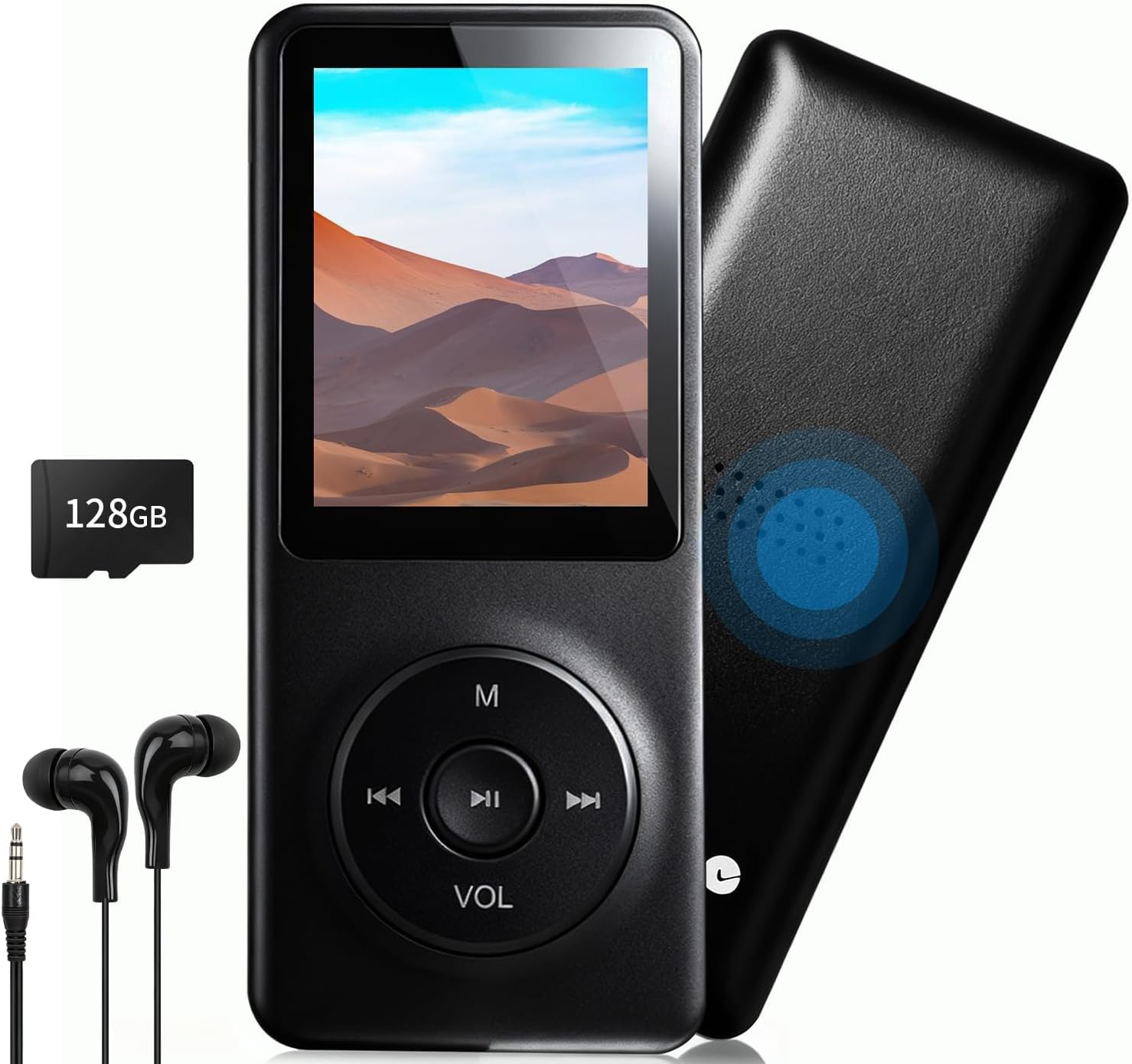 128GB MP3 Player with Bluetooth - Portable Music Player for Kids - with Built-in HD Speaker, Voice Recorder, HiFi Sound, E-Book (Included Earphones)