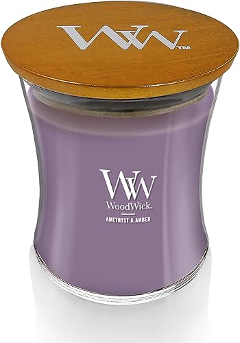 Vista 52 de WoodWick Warm Woods Vela mediana en frasco, con forma de reloj de arena, cera de mezcla de soja prémium, mecha de madera Pluswick Innovation