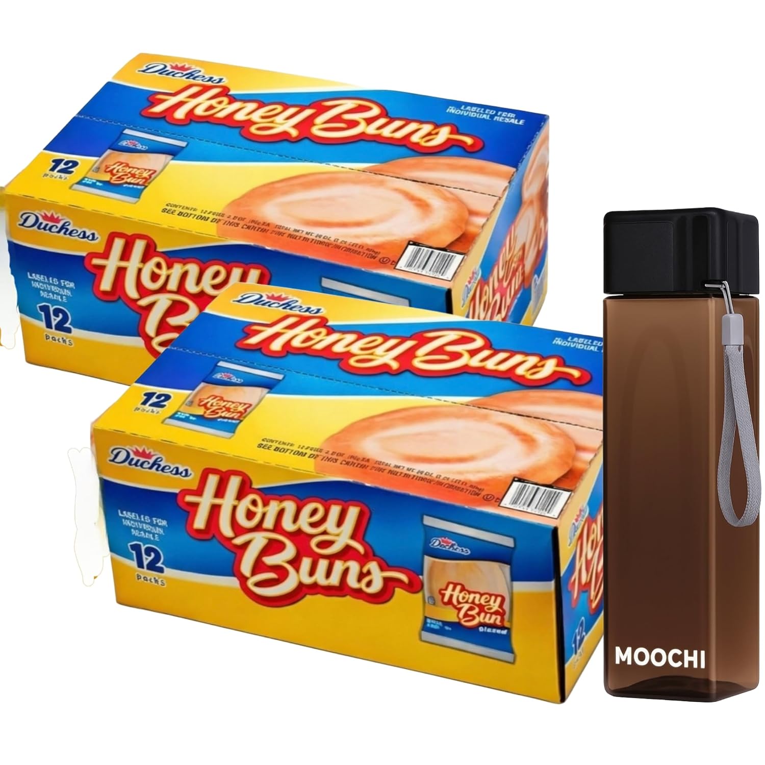 Honey Bun Snack Cakes Bundle – 24 Individually Wrapped Sweet Rolls (2 Boxes, 12 Count Each) | Premium Custom Bundled Snack Set | Get Free Reusable Water Bottle | Custom bundled by MOOCHI