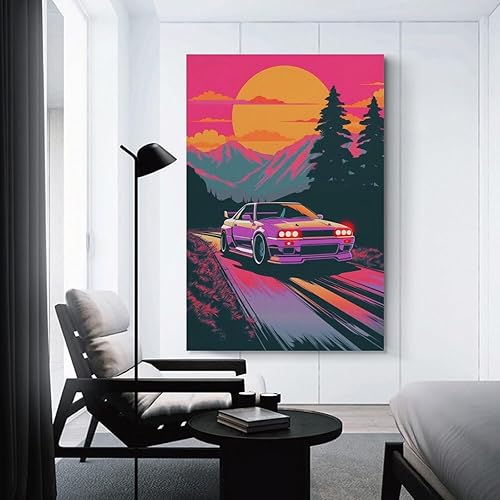 Miniatura 3 de R32 - Póster retro de Synthwave para automóvil, arte de pared, pósteres e impresiones, pintura colgante para dormitorio, aula, dormitorio, sala de