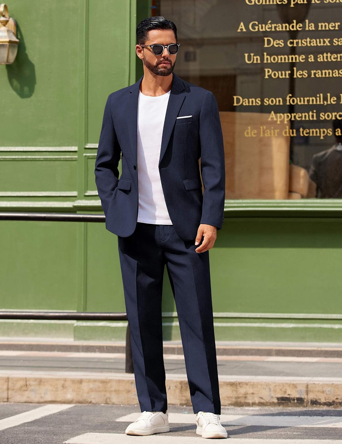 COOFANDY Men Suits Classic Fit 2 Piece Suit Set One Button Casual Blazer Wedding Bussiness Suit Separates