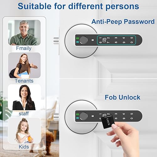 Miniatura 4 de Cerradura de puerta de huellas dactilares, perillas de puerta con huella digital con control de aplicaciónhuellas dactilarestarjetas