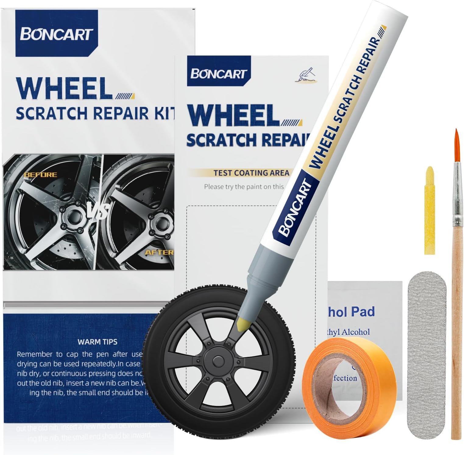 BoncartWheel Scratch Repair Kit, Rim Touch Up Paint, Wheel Paint Pen for Curb Rash, Metal Paint for Car Wheel Scratch Quick Repair（Matte Black）