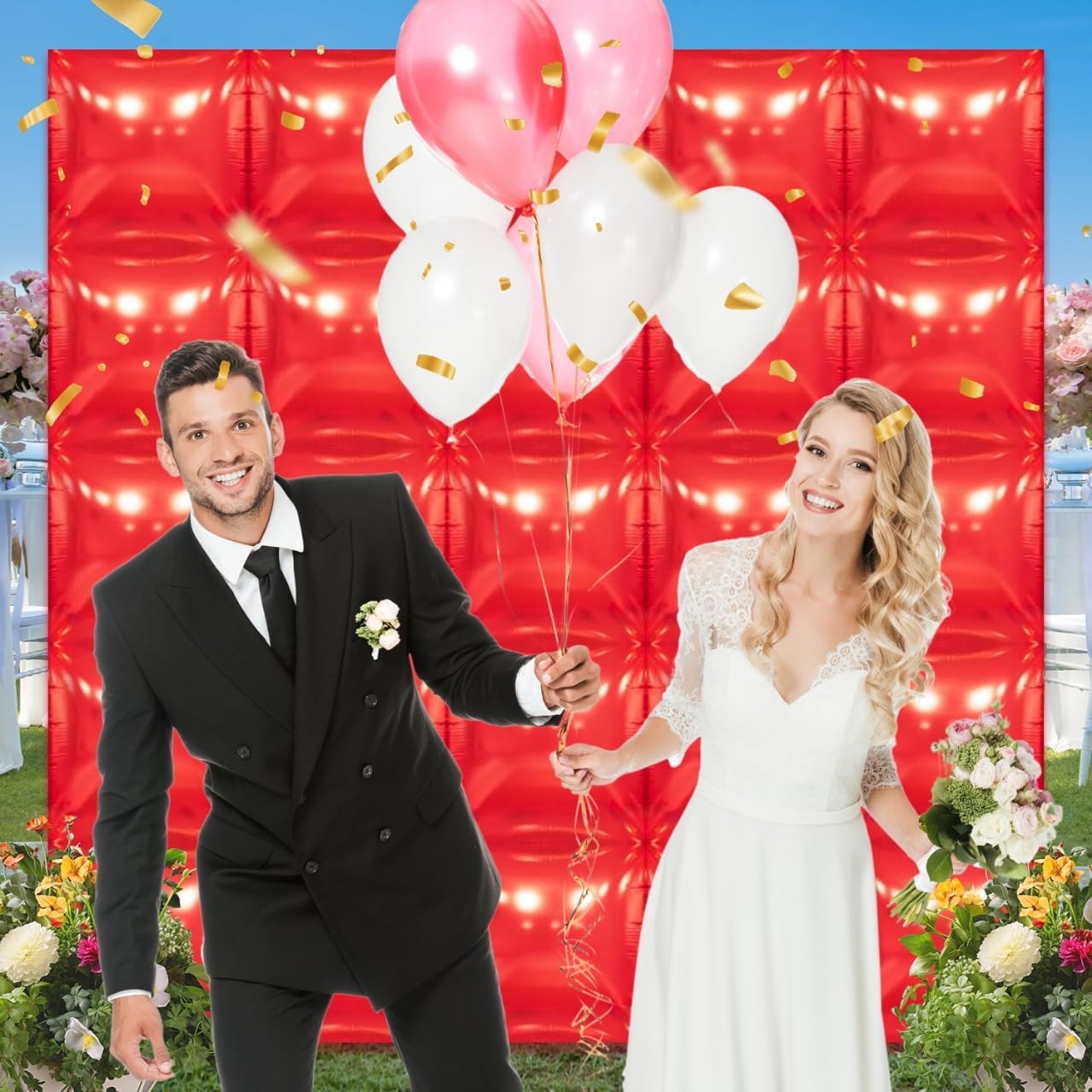25PCS Red Square Foil Balloons Wall Backdrop, Reusable DIY Mylar Double Side Balloons Garland Tunnel Arch Kit for Anniversary Bachelorette Game Engagement Halloween Party Decor image 5