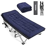 Fragess Portable Camping Cot, Sleeping Cot for Adult, 28 Extra Wide Heavy Duty Folding Cot Max Load 600LBS with Thick Mattress, Portable Camping Bed for Camp Outdoor/Office, Home Nap (Blue)