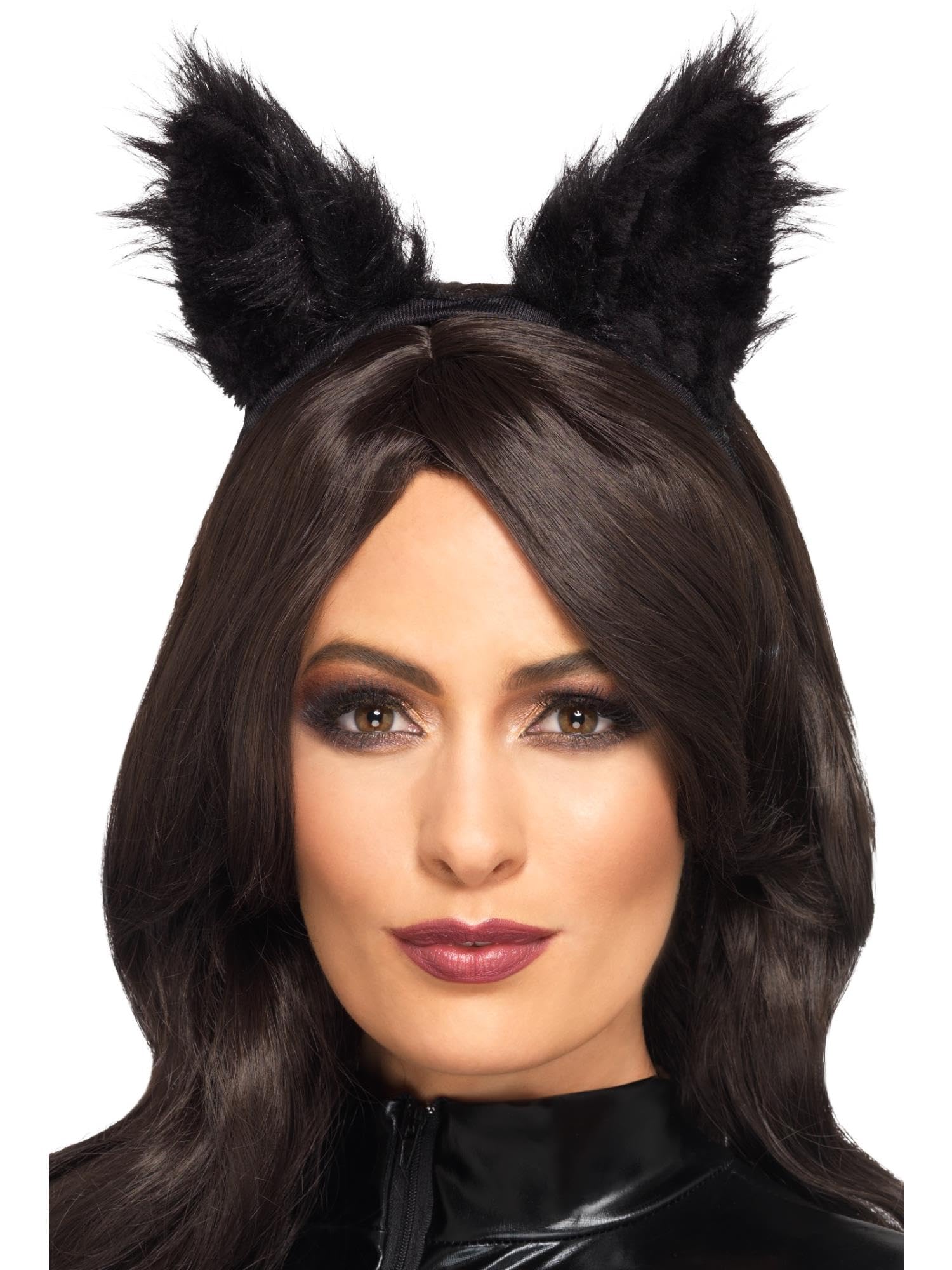 Smiffys Long Pile Fur Cat Ears Headband for Women Black Furry Cat Ears Fancy Dress Costume Accessory