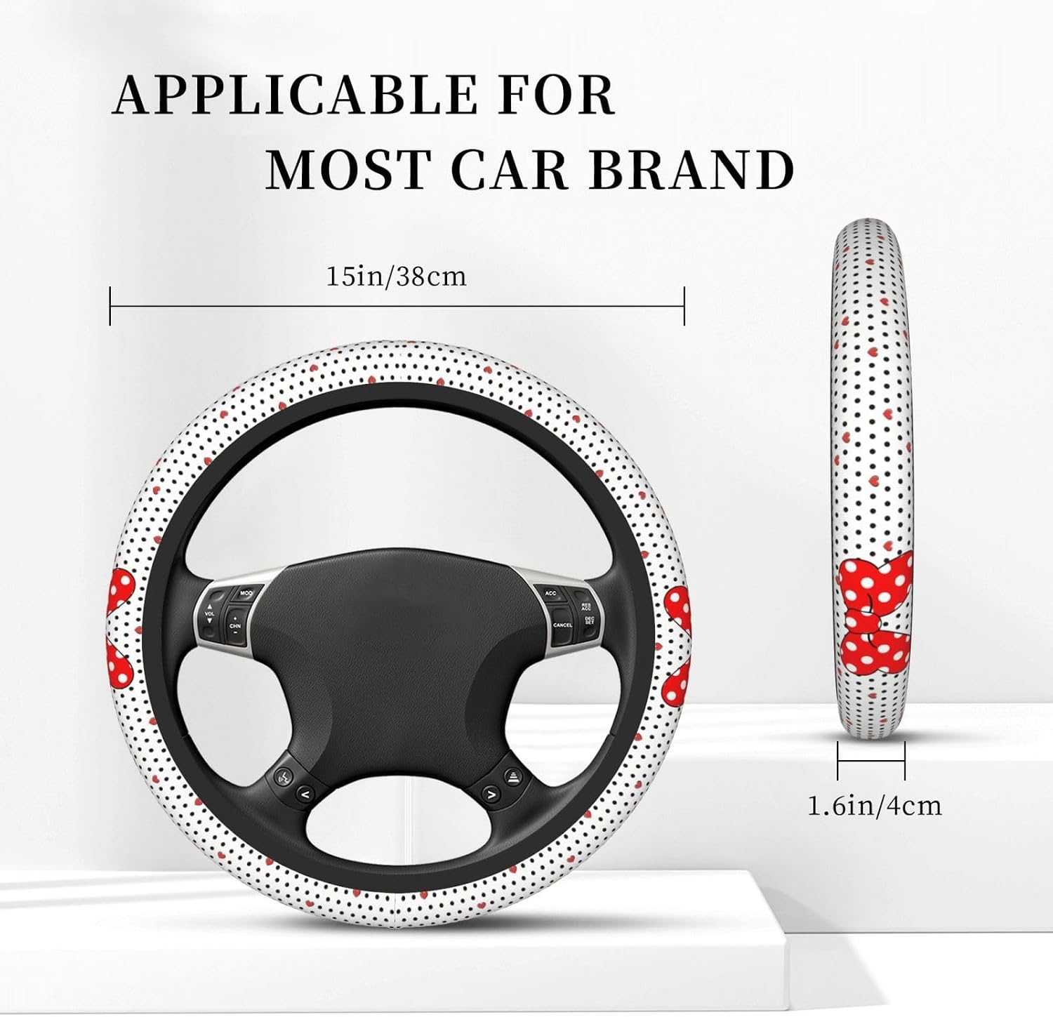 Cute Polka Dot Steering Wheel Covers Non Slip Neoprene Steering Wheel Protector Universal 15 inch for Women Men