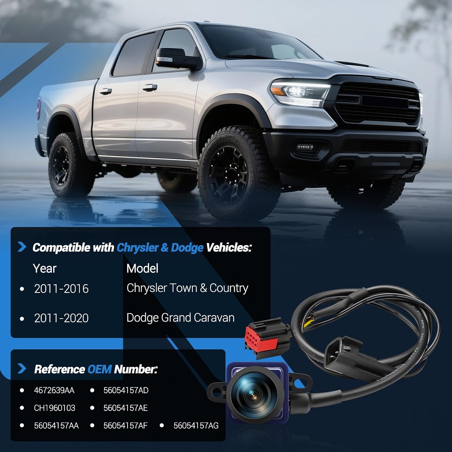 Rear View Backup Camera Compatible with 2018-2021 Ram ProMaster 1500 2500 3500 Parking Assist Camera Replace OEM 68417057AA