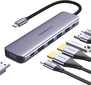 USB C Hub hdmi 2 Dual Display Docking Station 7in1 MST Dual 4K HDMI Extension Ripple Display High Speed USB 3.0*3, Type c Data Transmission, USB-C 100W Charging, MacBook Pro/Air etc