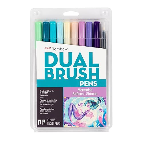 Tombow 56256 Dual Brush Pen Art Markers, Mermaids, 10-Pack, Water-Based