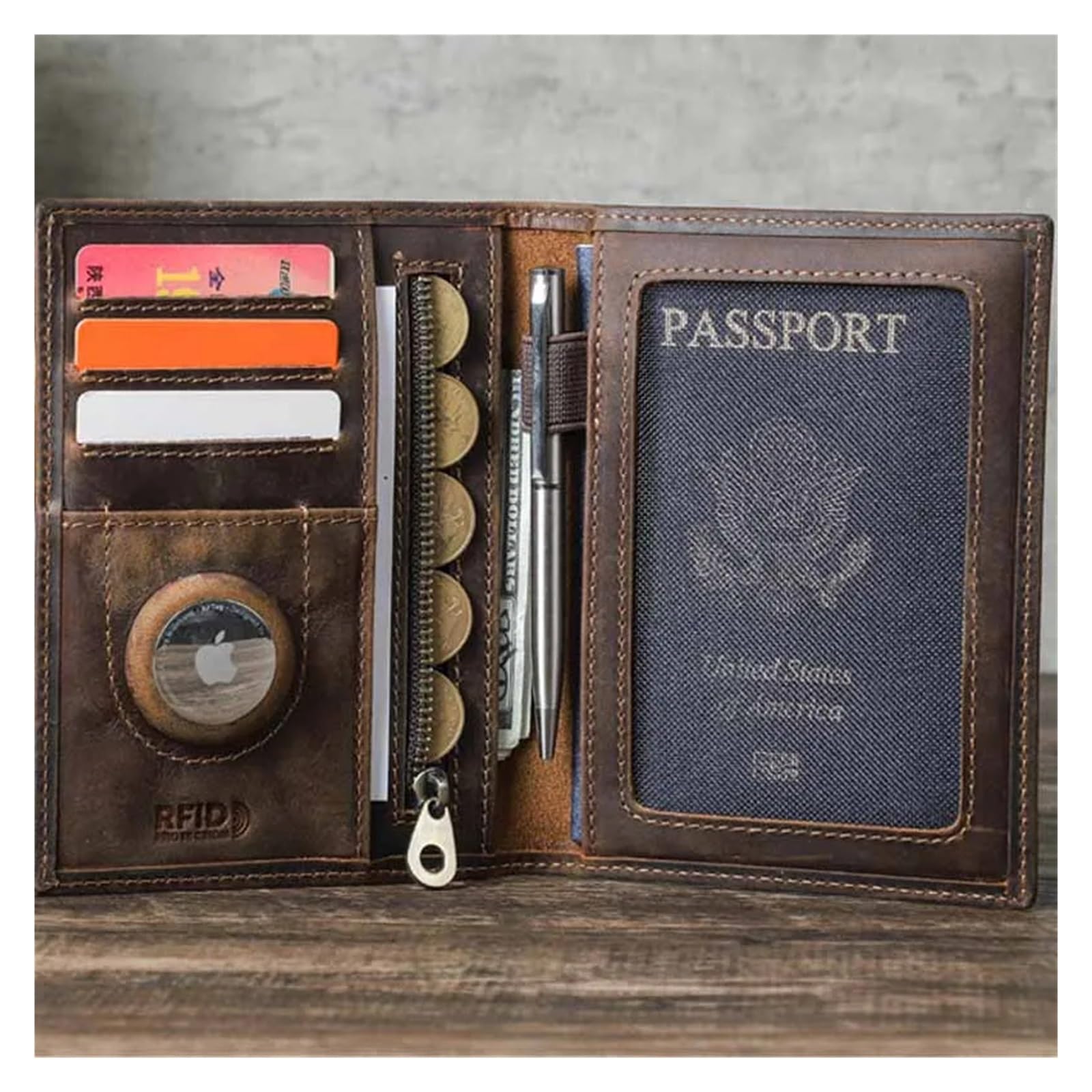 Porta passaporto in pelle da 1 pezzo con custodia: portafoglio da viaggio, tasca anti-smarrimento e carta for uomo e donna(Green)