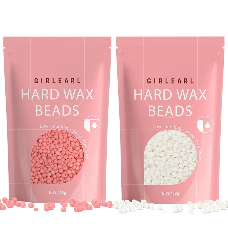GIRLEARLE Cera depilatória dura em pérolas, pacote com 2, Rose e sem fragrância, 2 x 454 g
