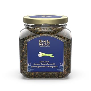 Blue Nectar Lemongrass Green Tea Loose Leaves with Steel Strainer Infuser