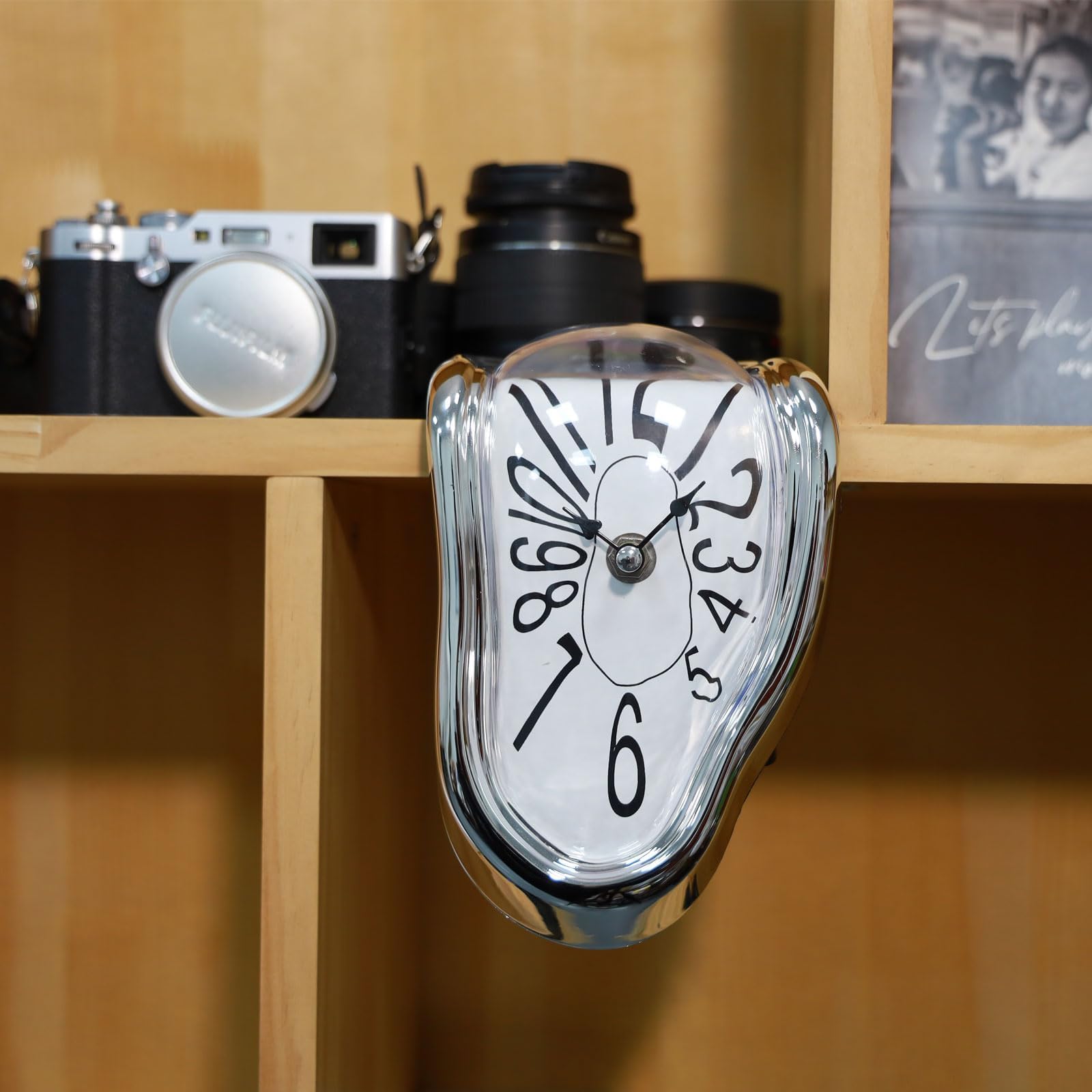 FAREVER Melting Clock, Salvador Dali Watch Melted Clock for Decorative Home Office Shelf Desk Table Funny Creative Gift, Arab Silver
