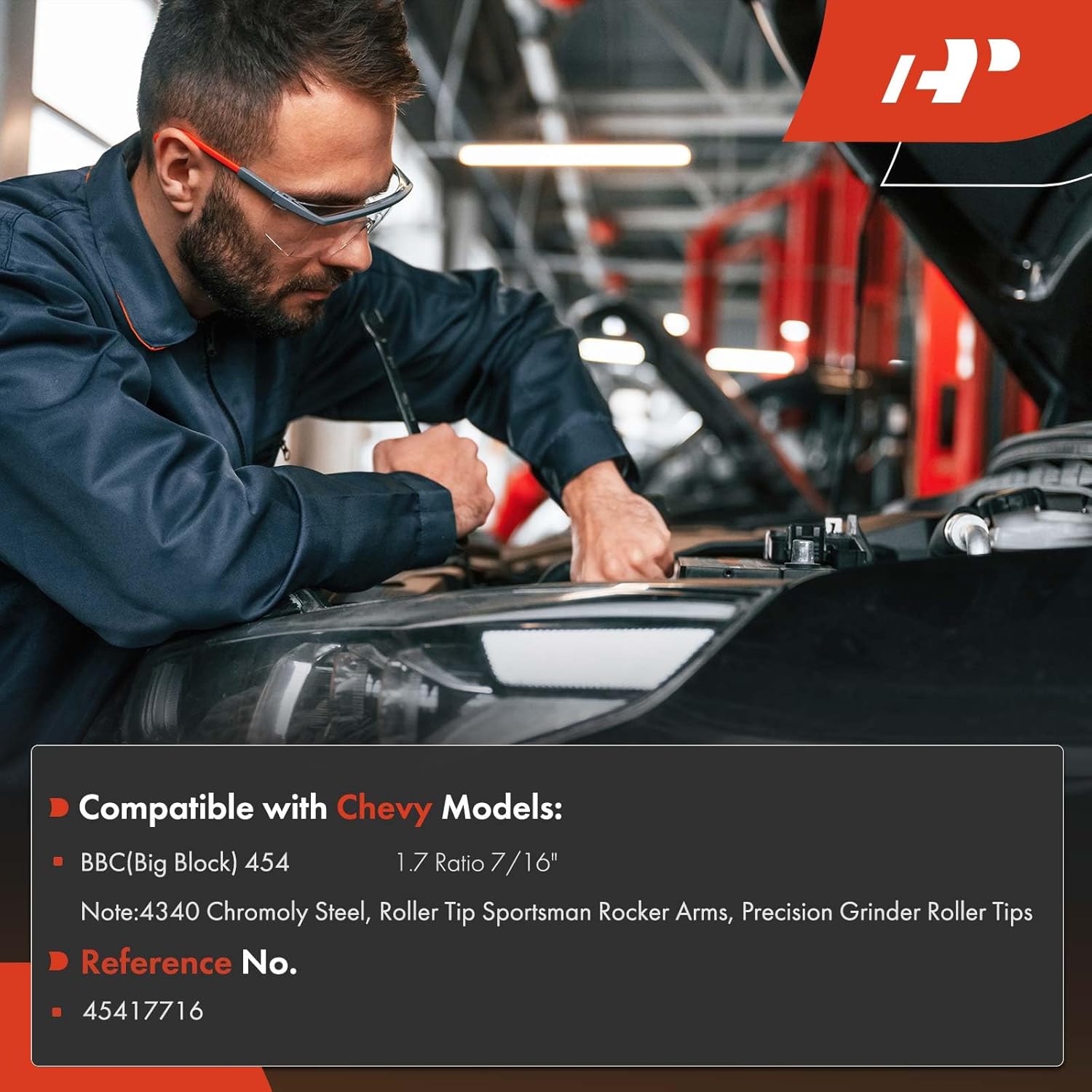 A-Premium 16Pcs Chromoly Steel Engine Roller Tip Rocker Arms Compatible with Chevy BBC(Big Block) 454, 1.7 Ratio, 7/16" Studs