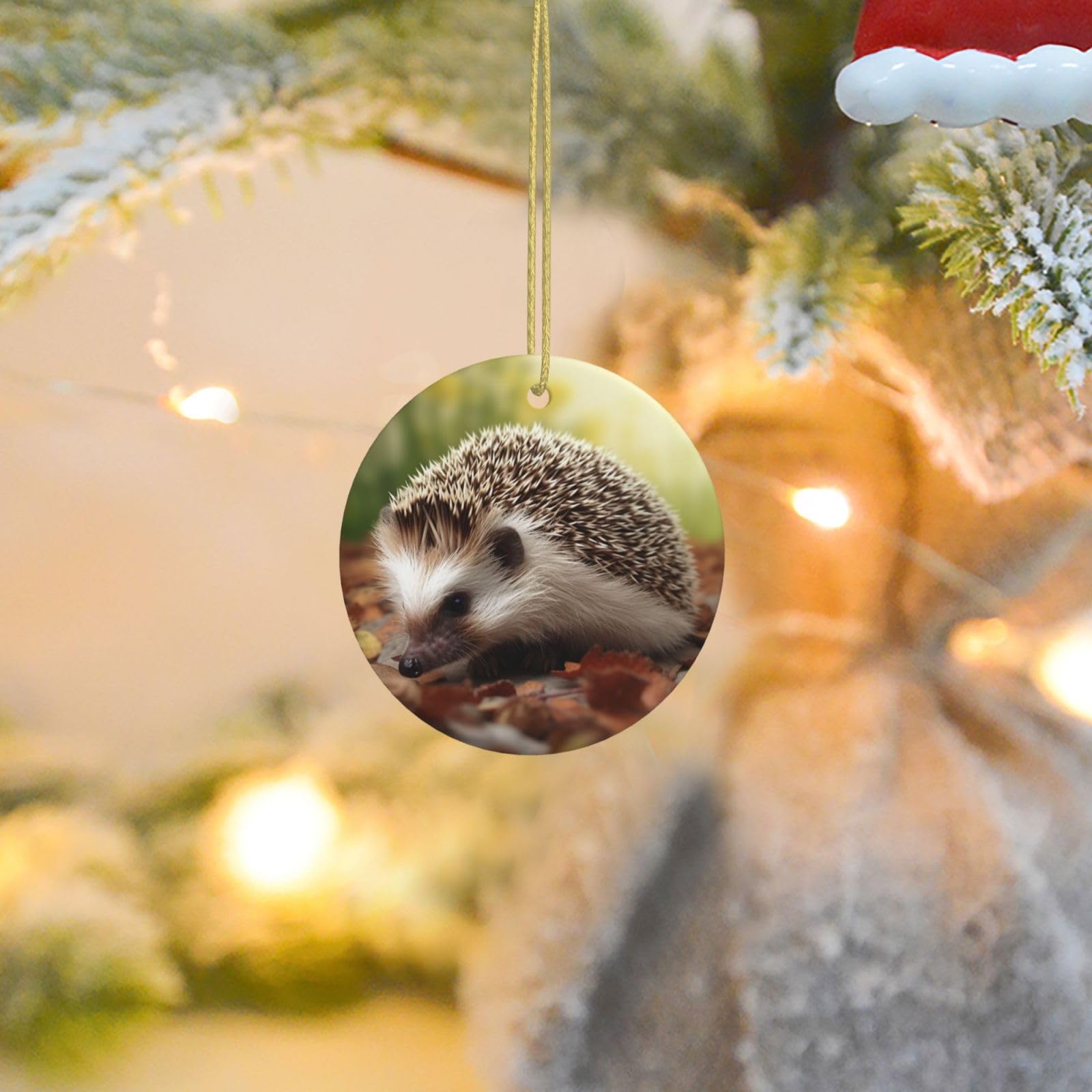 2025 Christmas Tree Decoration Hanging Round Ornament Hedgehog Ceramic Ornaments Christmas Tree Decorations Round Pendants for Xmas Tree Winter New Year Party Supplies