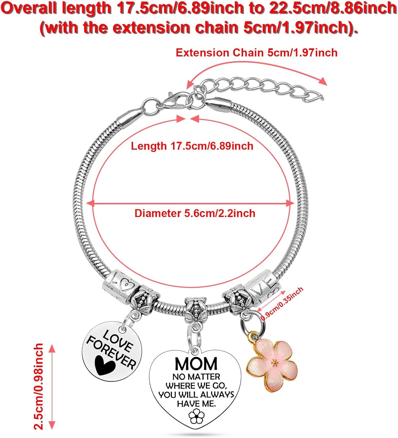 2pcs Mother Daughter Bracelet Set 2pcs Stainless Steel Bracelets Mothers Day Gifts for Mom and Daughter Mom Bracelet Gift for Women Christmas Birthday Gift for Mommy Women Birthday Gifts Bracelets - Image 4