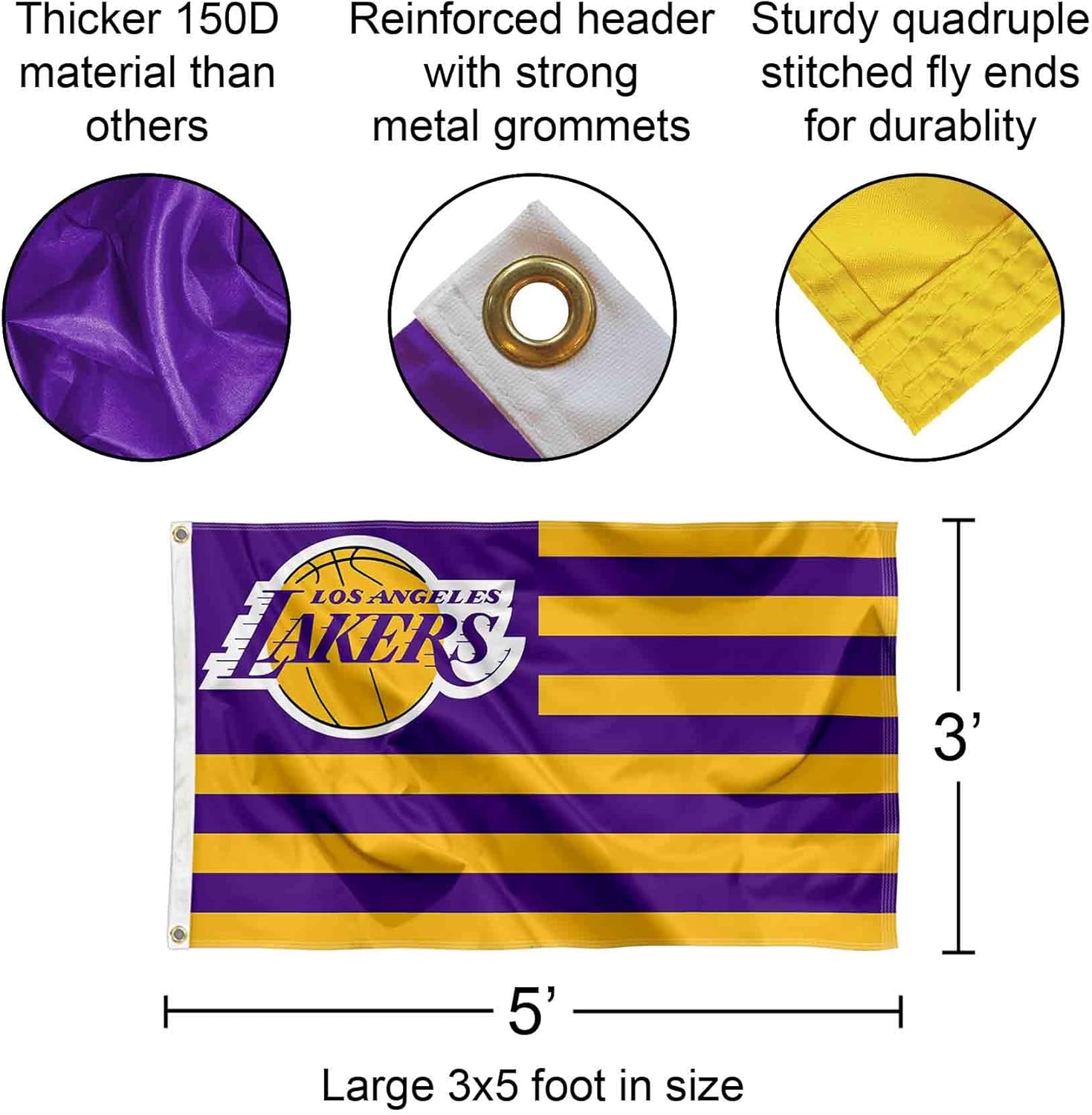 Los Angeles Lakers Americana Stripes Nation 3x5 Flag - Image 2