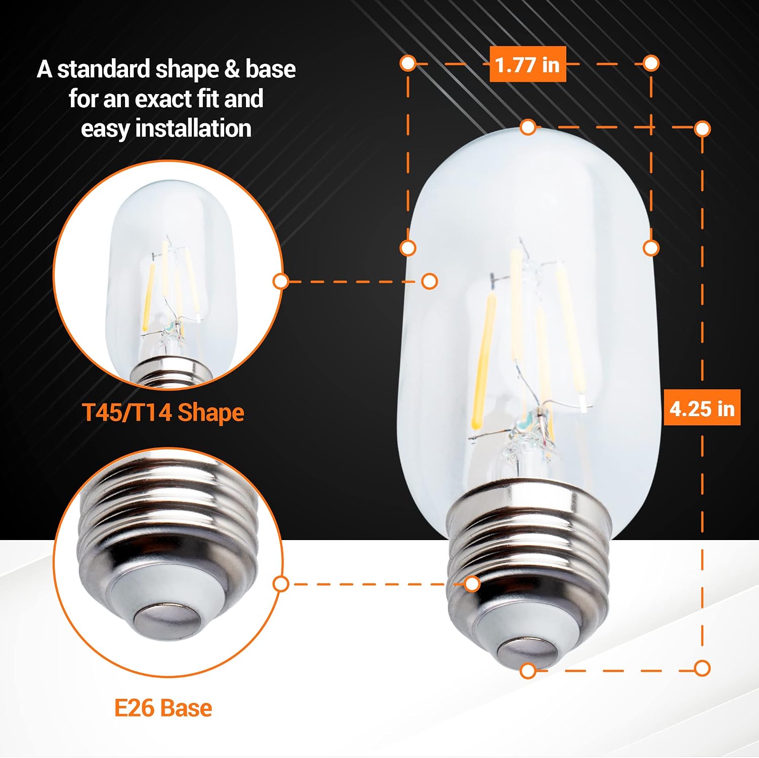 BlueStars T45 T14 Tubular E26 Edison LED Light Bulb 120V 5W (60W Equivalent), 2700K Warm White 550lm, Clear Glass for Ceiling Fan, Chandelier, Pendant, Wall Scone, Home Decoration, 3 Packs