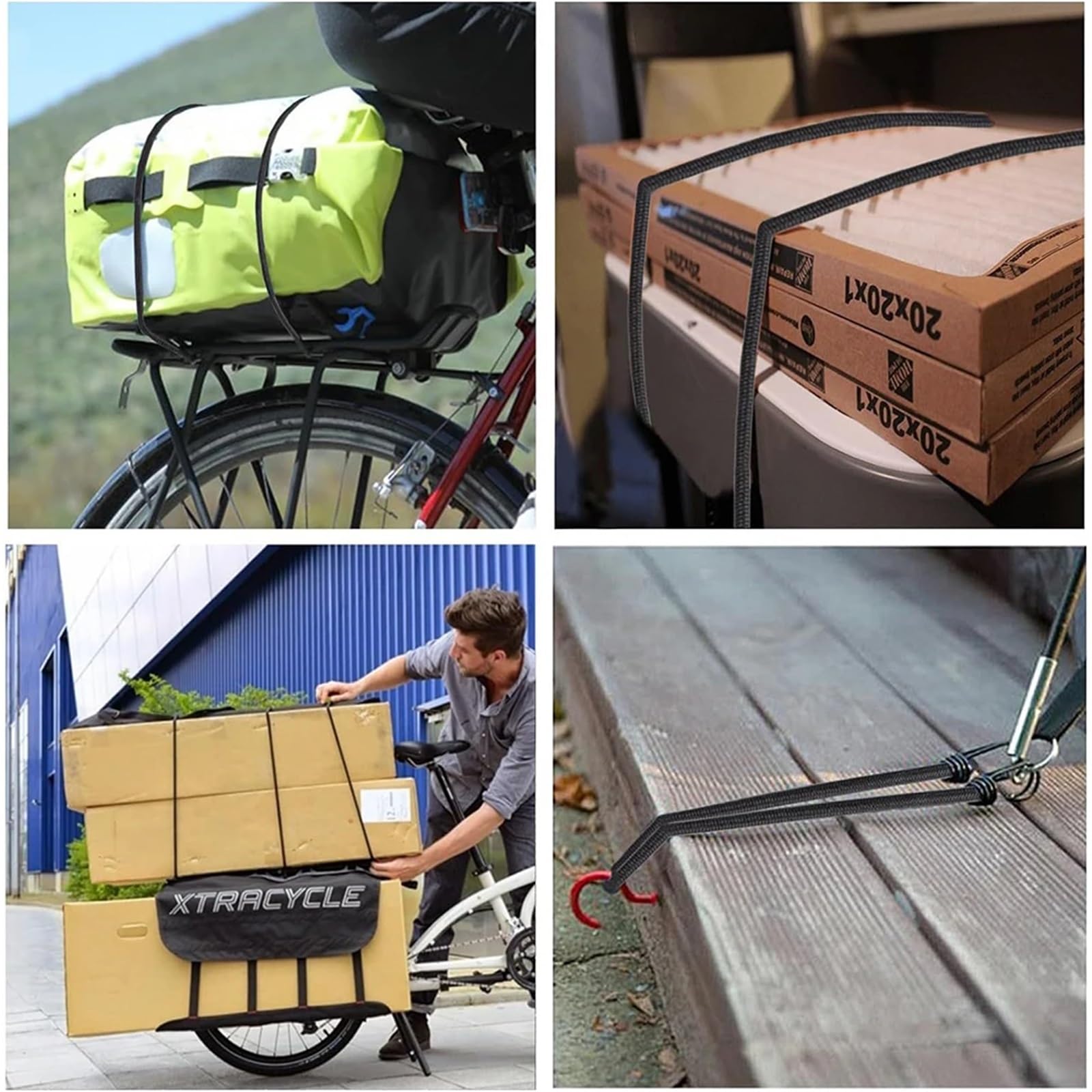 Lot de 10 tendeurs en caoutchouc avec crochets - 30 cm, 60 cm, 100 cm - Pour vélo, camping et extérieur