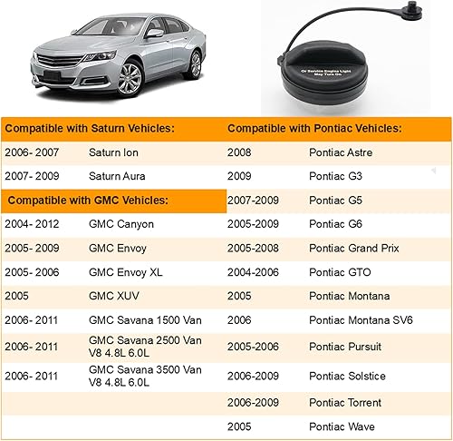 Miniatura 6 de Tapa de combustible 95995094, tapa de combustible para Buick Cadillac, Chevrolet GMC Pontiac-2005-2010 LaCrosse Cobalt Equinox, 2004-2011 Aveo,