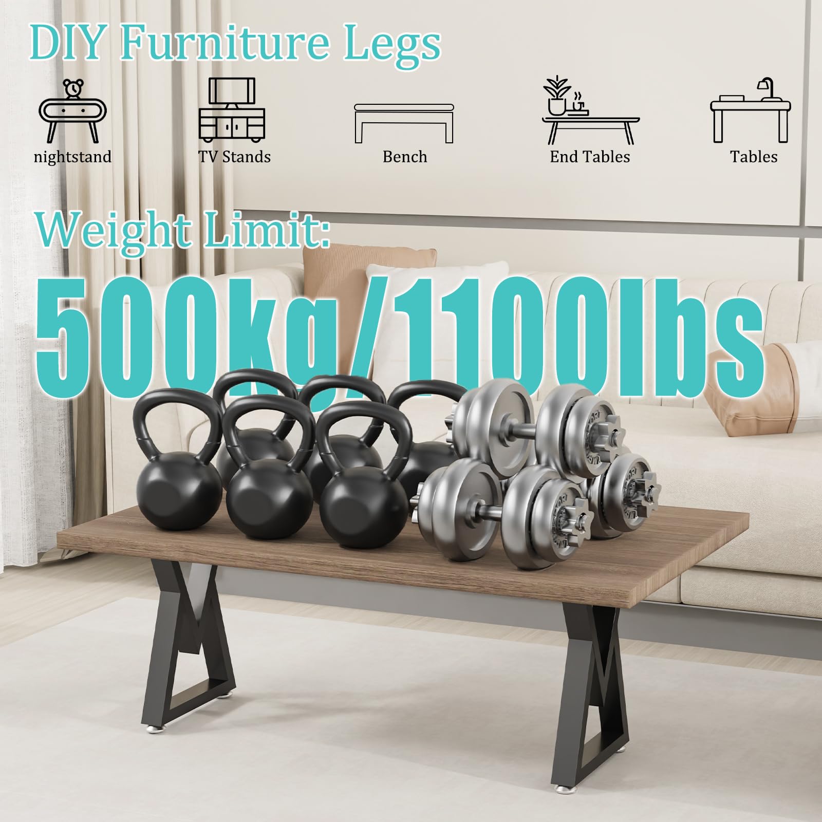 GUOHNHE Gambe Scrivania in Acciaio, Set di 2 Industriale DIY per Piedi per Tavolo, Base per Mobili Industriali, Può Sopportare un Carico di 500kg, V-Tipo, Nero, 41.5 x 30 x 7 cm, SGV001B