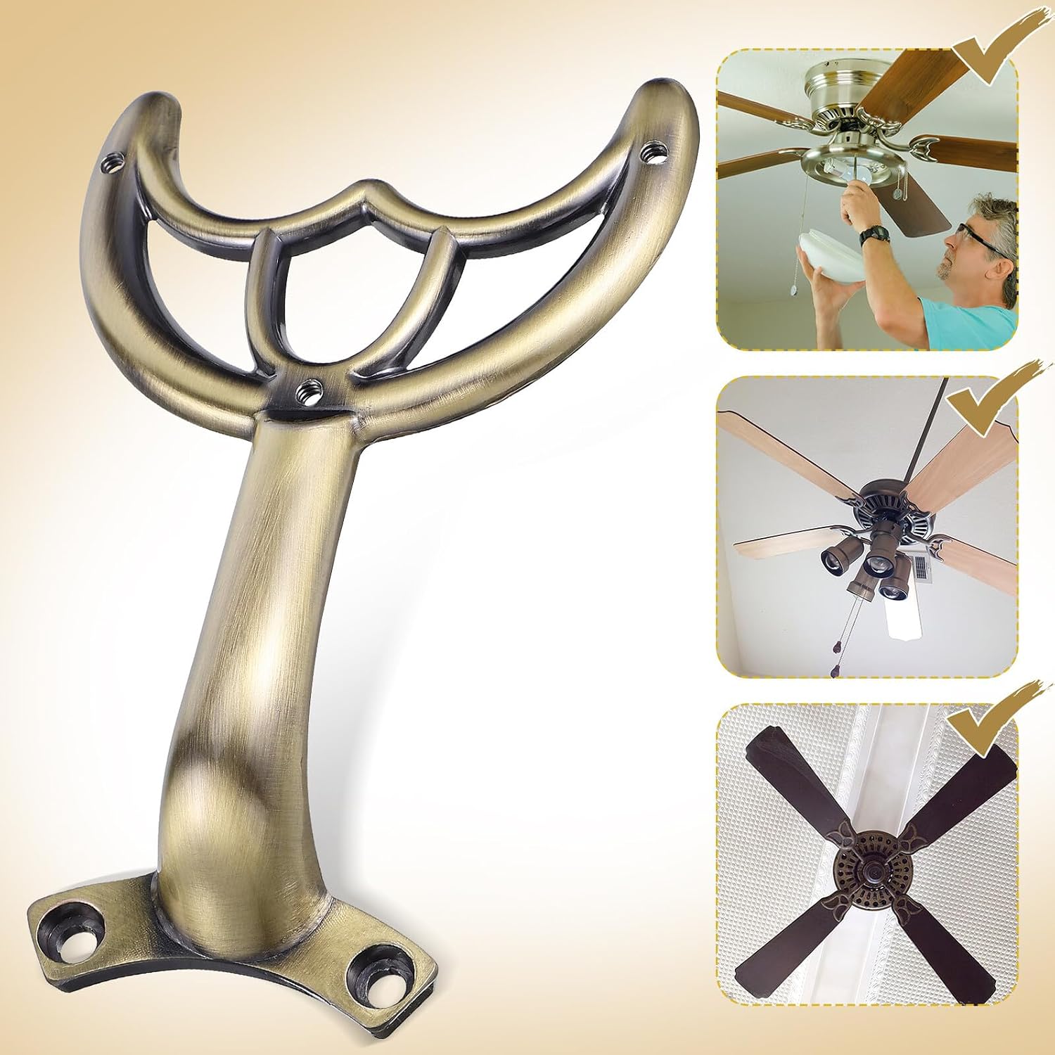 Antique Brass Ceiling Fan Blade Arms for Fan Blade Replacement Parts for Repairing Easy Installation