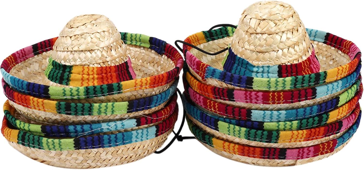 10Pcs Natural Straw Mexican Hat Mini Sombrero Baby Shower Birthday