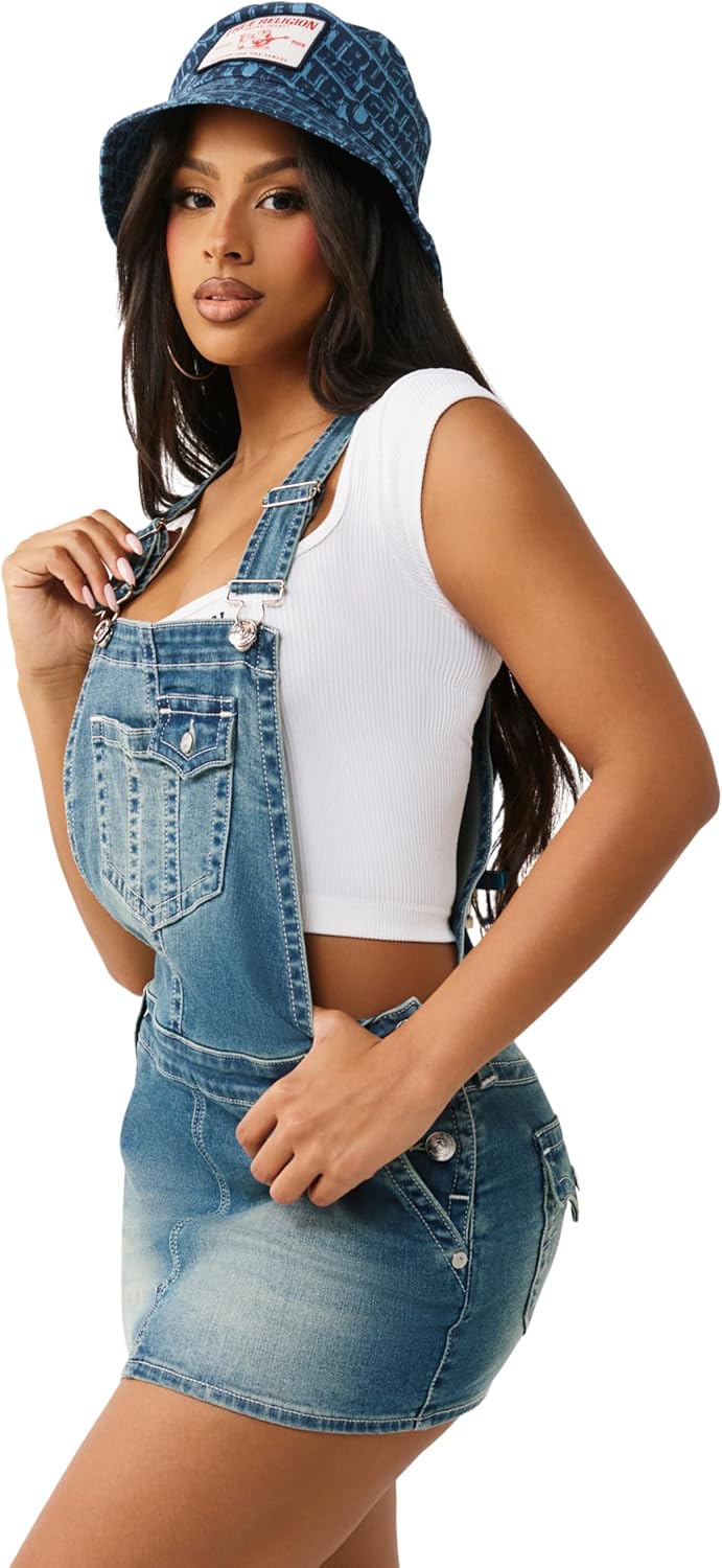 True Religion Women’s Denim Overall Dress – Stretch Denim, Fitted Silhouette