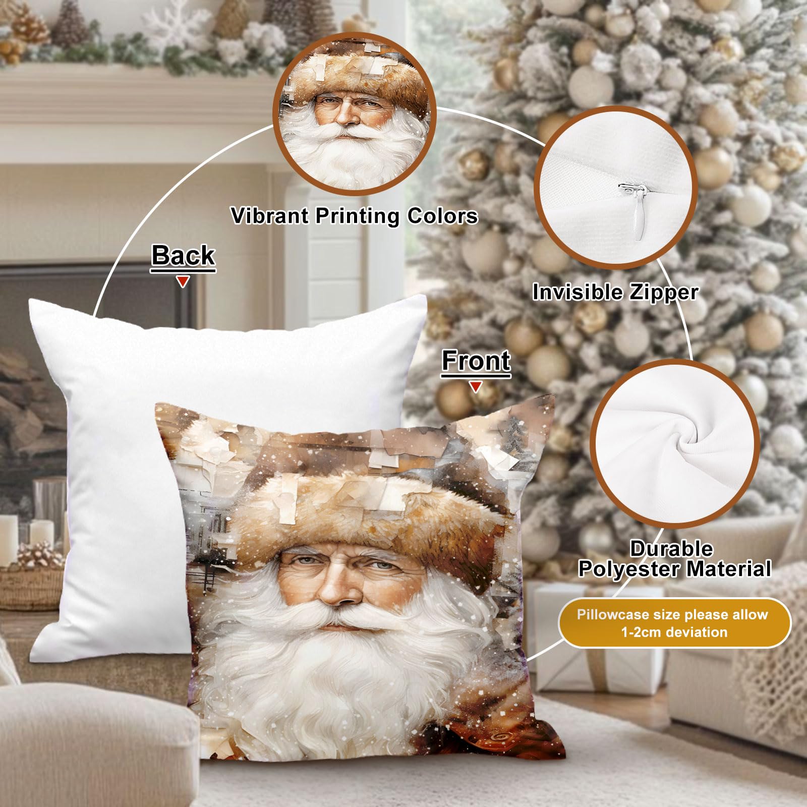 Set Of 4 Christmas Pillow Covers – 20x20 Inch Holiday Decor With Snowman, Santa & Truck Designs