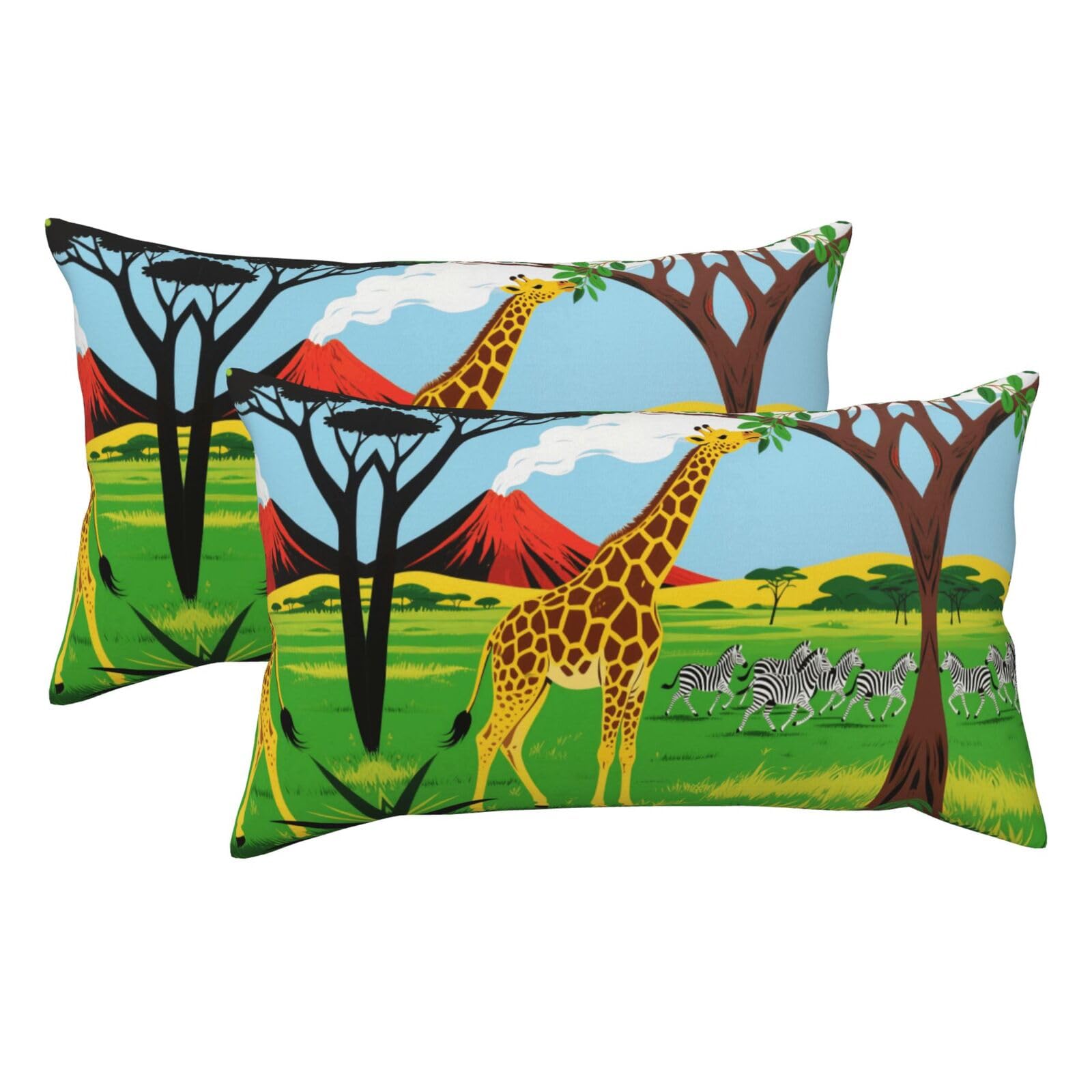 Giraffes and Zebras Luxury King Pillowcases Set of 2, Plush Velvet Feel Pillow Covers with Hidden Zipper, Skin & Hair Friendly, 20x36 Inches Pillow Cases for Sleeping Gift