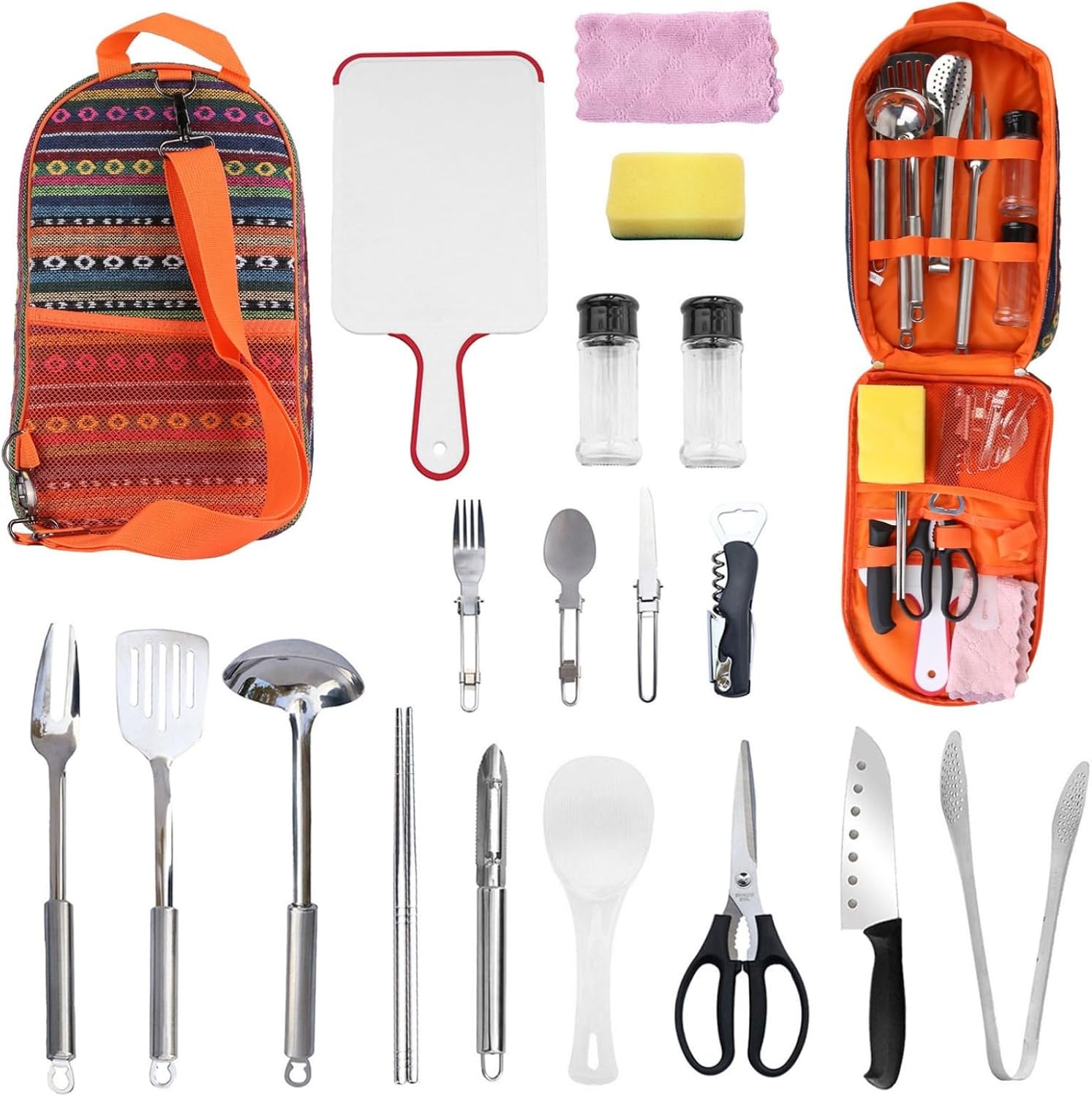 19Pcs Camping Cooking Utensil Kit Portable Picnic Cookware Outdoor Kitchen Equipment Gear Campfire Barbecue Appliances with Storage Bag