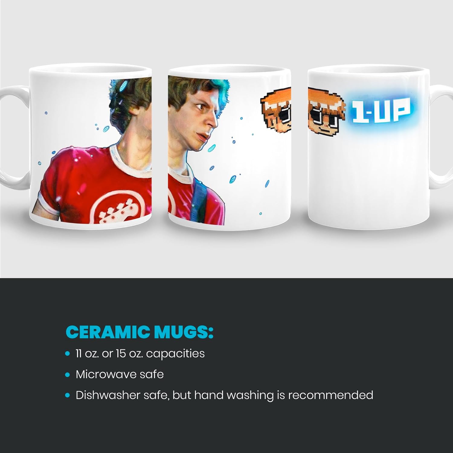 Scott Pilgrim vs the World Awesome Coffee Mug, Edgar Wright Michael Cera Comic Book Video Game Fan Art Room Decor, Movie Lover Gift, Film Buff Colored Pencil Drawing (15 oz. Mug)