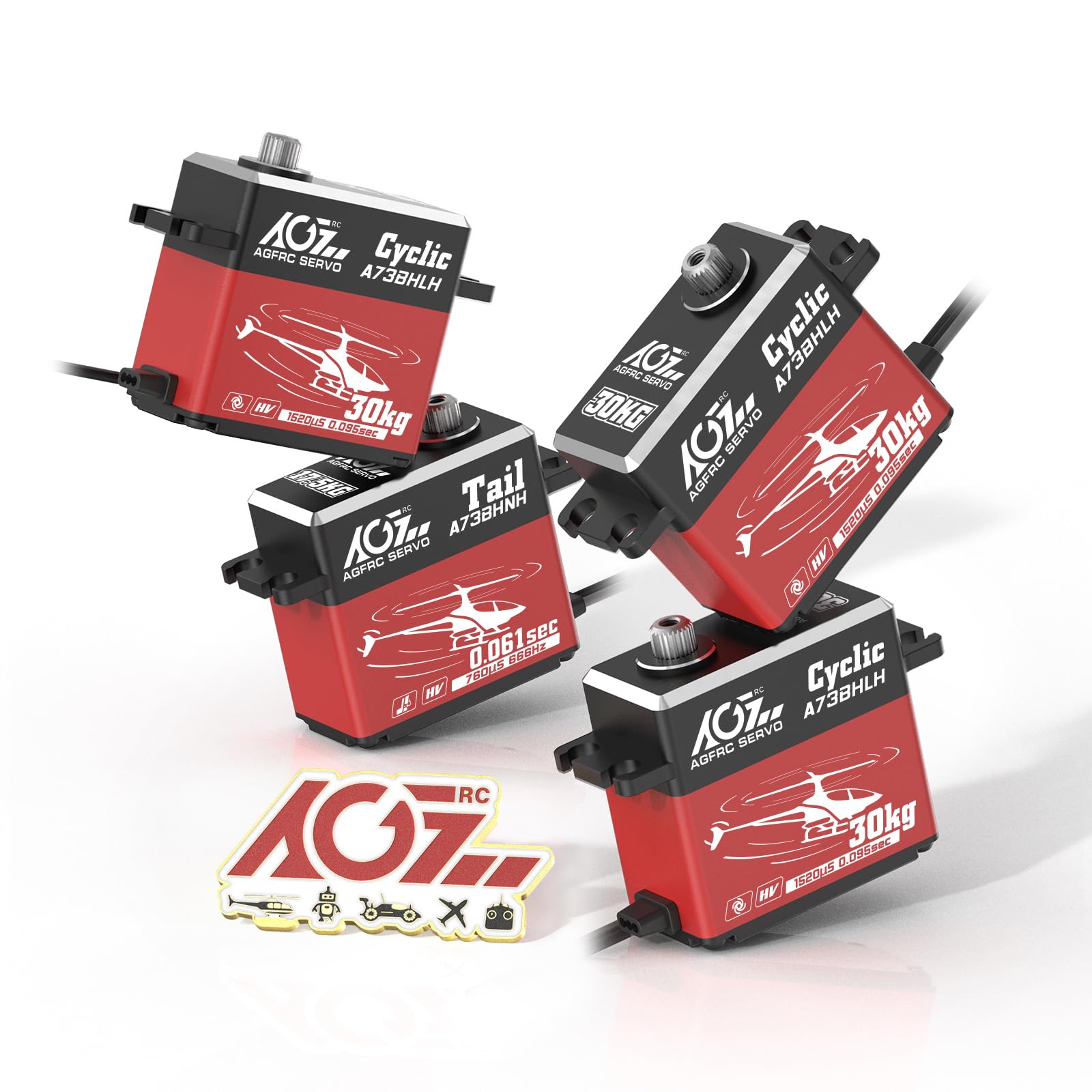 AGFRC Juego de servo de helicóptero a control remoto, cola de 0.061 segundos y 30 kg, servos de engranaje de metal sin escobillas para helicóptero clase 450-700 (A73BHN-H y A73BHL-H)