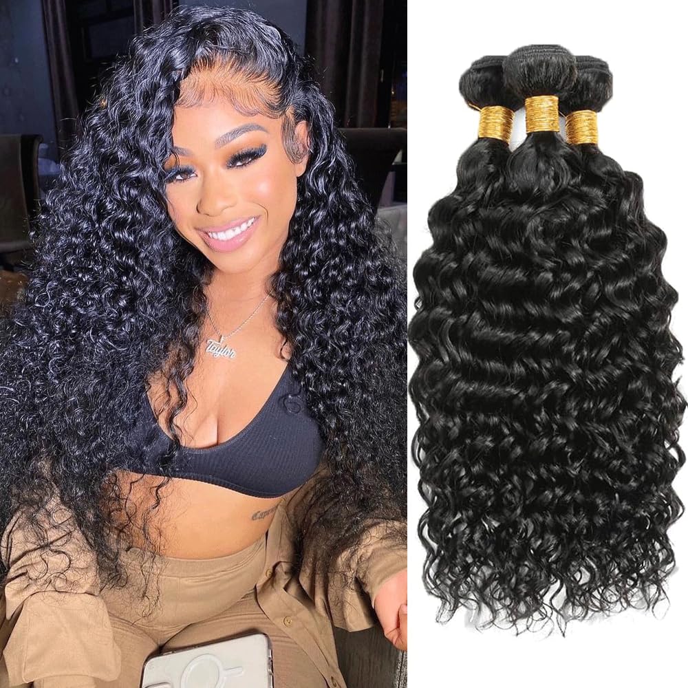 vallbest Brazilian Water Wave Bundles Human Hair 10A Unprocessed Virgin Hair (20 22 24 Inch) 3 Bundles Wet and Wavy Human Hair Bundles Hair Extensions for Black Women Natural Color