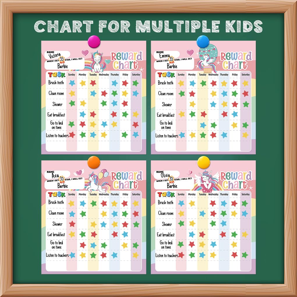Tabla de recompensas para niños – Tabla magnética de comportamiento infantil de unicornio, bloc con 26 tablas de tareas, calcomanías de estrellas de 1920, 49 calcomanías de incentivo, tabla de