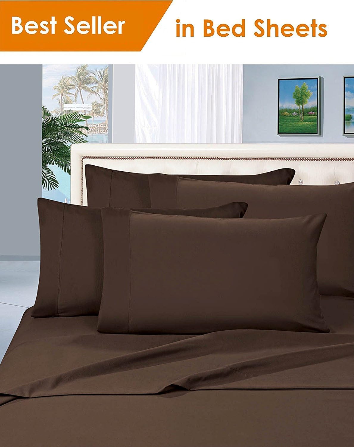 Luxury Silky-Soft 1800 Series Premium Collection - Wrinkle-Free 4-Piece Bed Sheet Set, Deep Pocket up to 16 inch, Queen Chocolate Brown
