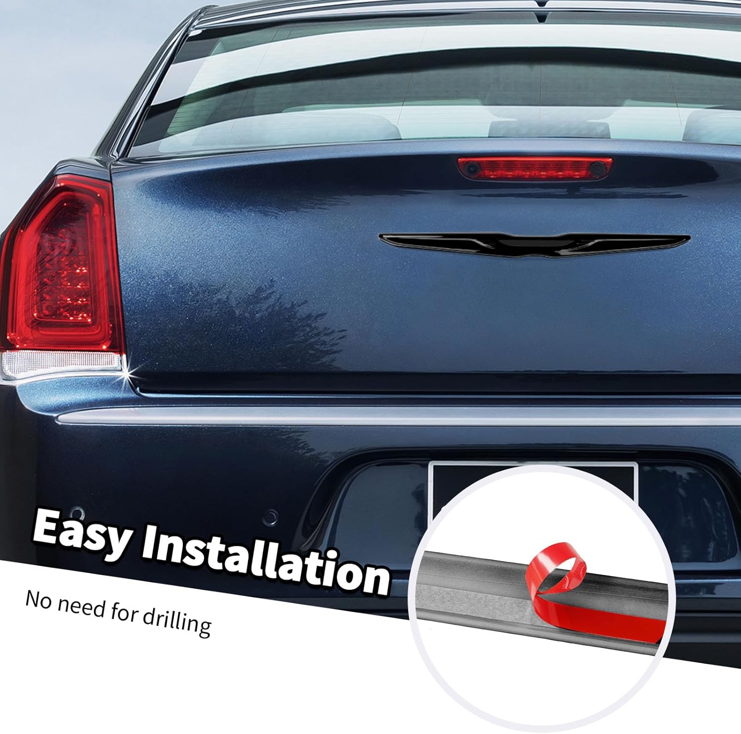 Jimen Fit for Chrysler 300/300C 2015-2023, 2PCS Front Grille Emblem Cover Trim & Rear Trunk Badge Cover (Black)