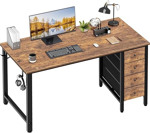 Lufeiya Escritorio para Computadora con Cajones de Tela - Escritorio de Estudio y Trabajo de 55 Pulgadas de Largo para Oficina en Casa, Dormitorio,