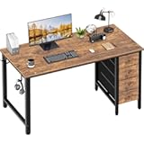 Lufeiya Computer Desk with Fabric Drawers - 55 Inch Long Study Work Writing Desk for Home Office Bedroom&comma; Reversible Simple Modern Cute PC Desks with Drawer&comma; Rustic Brown