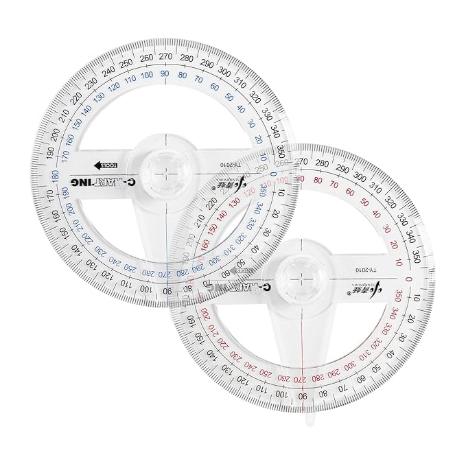 2 Pack 360° Protractors with Swing Arm – Transparent Plastic Full ...