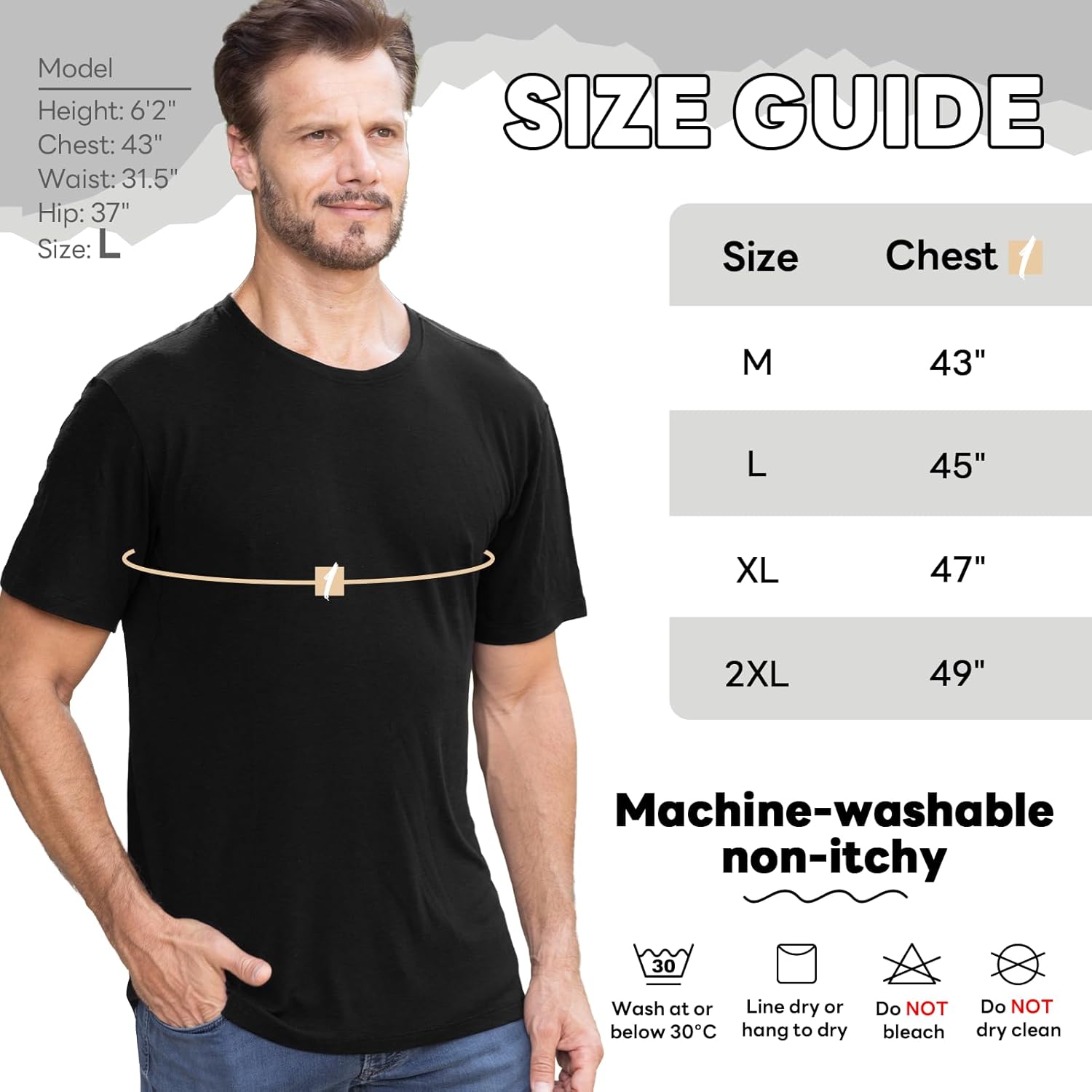 Merino Wool T Shirt Mens Short Sleeve Wool Shirt for Men Lightweight Hiking Sport Travel Base Layer T-Shirt - Image 6