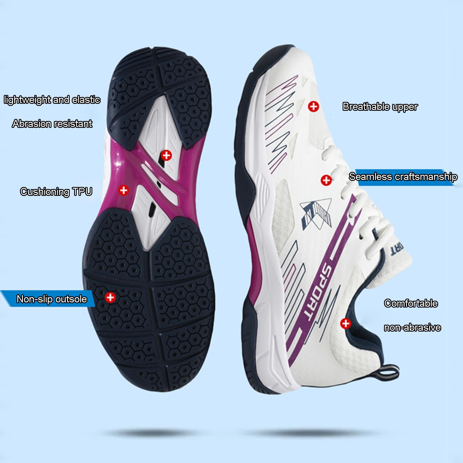 NGARY Zapatos de bádminton para Hombre y Mujer, Zapatillas Transpirables de Pickleball, Racketball, Squash, Voleibol, para Entrenamiento en cancha Interior y Exterior