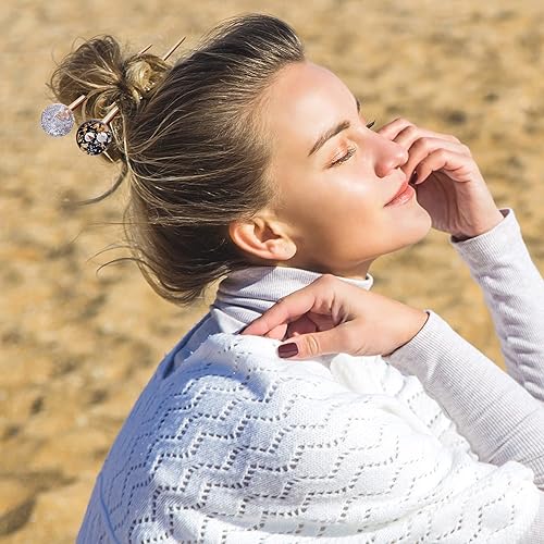 Miniatura 6 de OIIKI 3 palillos de pelo para mujer, elegante diseño de planeta, bola redonda, de metal, horquillas, chignon, palillos Updo, decoración de