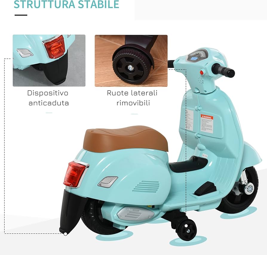 HOMCOM Moto Elettrica Per Bambini Con Licenza Ufficiale Vespa Batteria 6v Fari E Clacson 18 36 Mesi~370 138rd HOMCOM Moto Elettrica Per Bambini Con Licenza Ufficiale Vespa Batteria 6v Fari E Clacson 18 36 Mesi~370 138rd