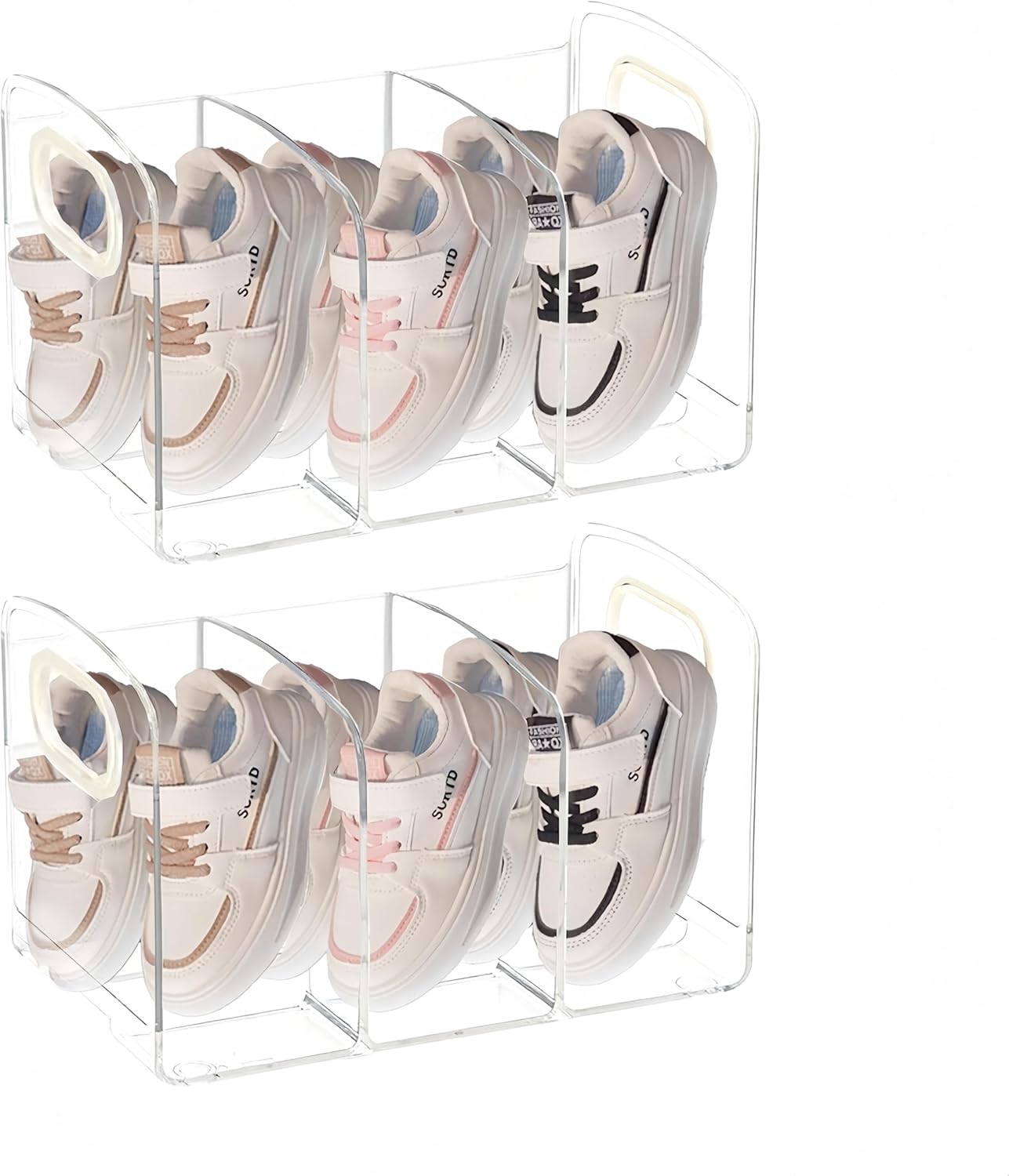 Acrylic Clear Kids Shoe Rack,Wall-Mounted Baby Shoe Organizer,3 Sections Toddler Shoe Organizer,Baby Organizers and Storage,Shoe Storage Boxes Stackable,Save Space for Storing Baby Shoe Shelfs(2 Pcs)