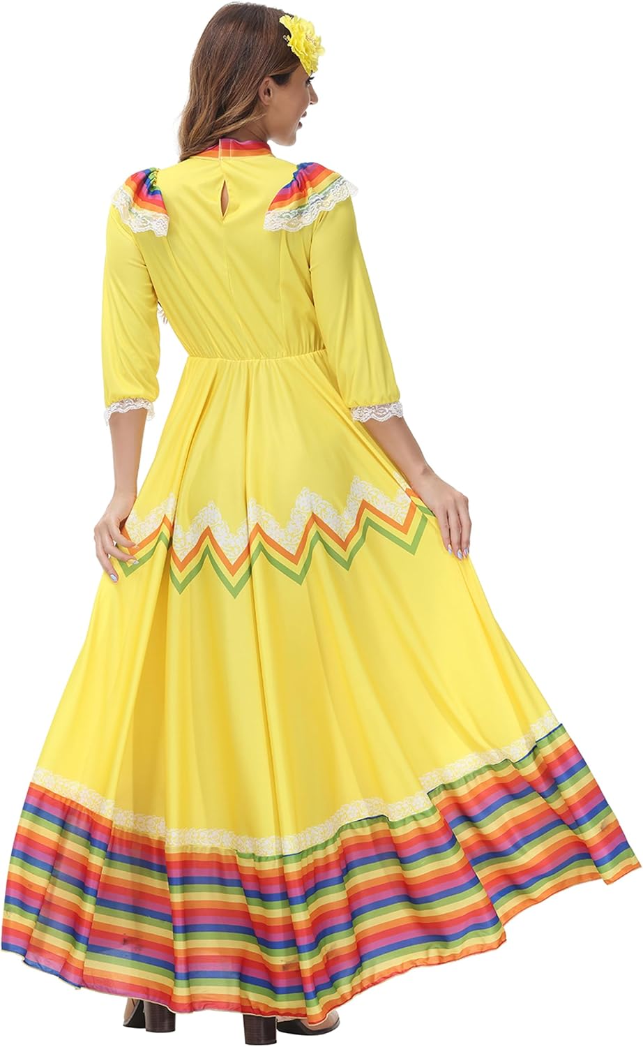Women's Mexican Folklorico Dress Cinco De Mayo Traditional Lace Flower Senorita Dress Day of the Dead Costume - Image 8
